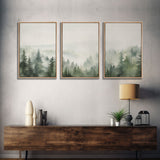 Framed Canvas Wall Art Set of 3 Emerald Green Pine Tree Mountain Range Nature Landscape Prints Minimalist Modern Art Woodland Nursery Decor