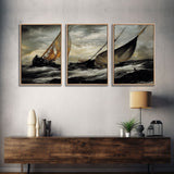 Shipwreck at Sea, Nautical Art, Disaster art, 3 piece wall art, 3 piece canvas print, cool home wall decor