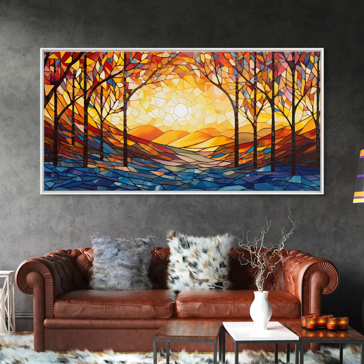 Abstract Art Print, Botanical Art, Sunset Wall Art, Vibrant Art, Autumn Print, Fall Wall Art, Canvas Art Print, Wall Hanging, Panoramic Art