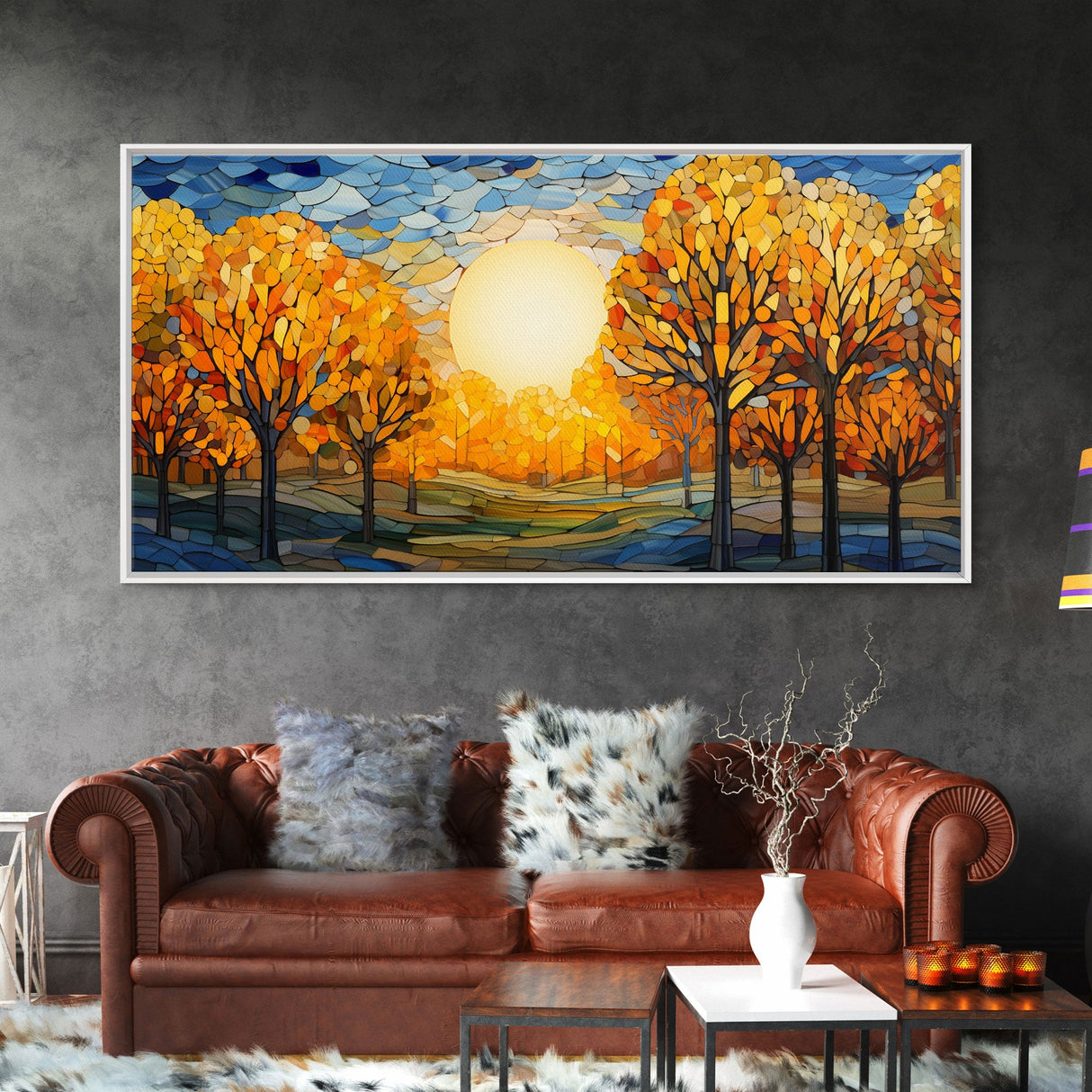 Fall Wall Art, Abstract Nature Print, Sunset Art, Fall Leaves, Country Home Decor, New Homeowner Gift, Canvas Wall Art, Wall Hanging