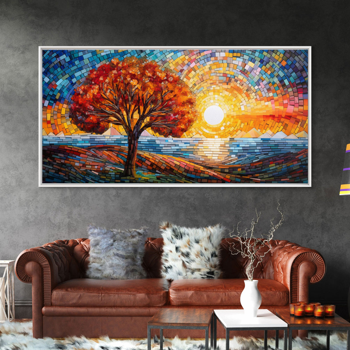 Sunset, Lake Art, Mosaic Wall Art, Abstract Wall Print, Canvas Print, Wall Hanging, Panoramic Art, Bedroom Teen Girl Art, Gifts For Grandma