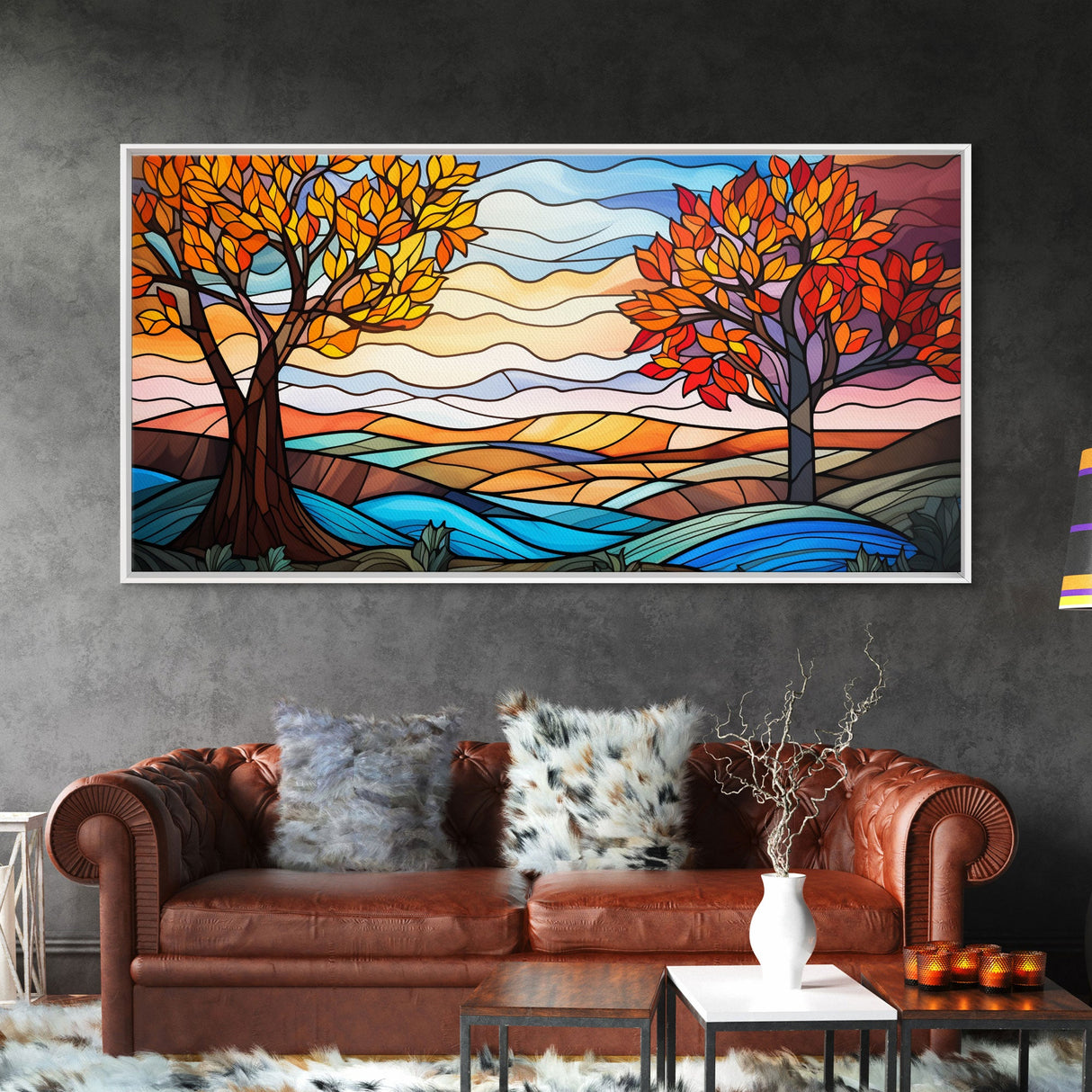 Stained Glass Wall Art, Abstract Wall Print, Trees Art, Canvas Print, Wall Hanging, Panoramic Art, Home Decor Prints, Gift For The Home