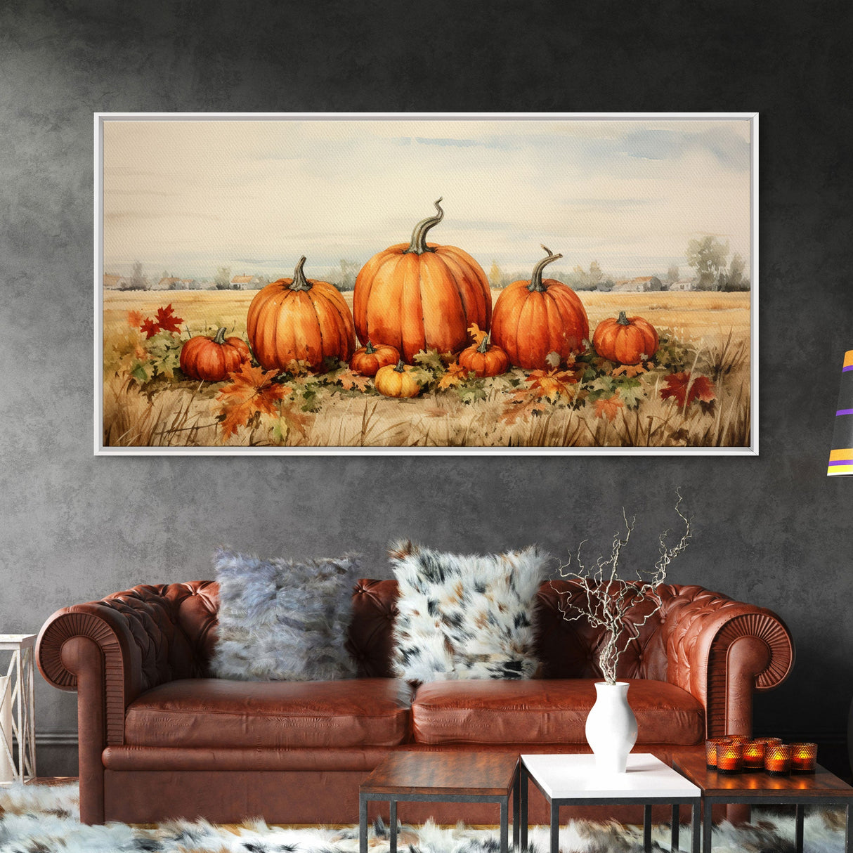 Pumpkin Decor, Autumn Wall Art, Farm Wall Decor, Canvas Print, Wall Hanging, Panoramic Art, Kitchen Prints, Rustic Wall Decor, Western Art