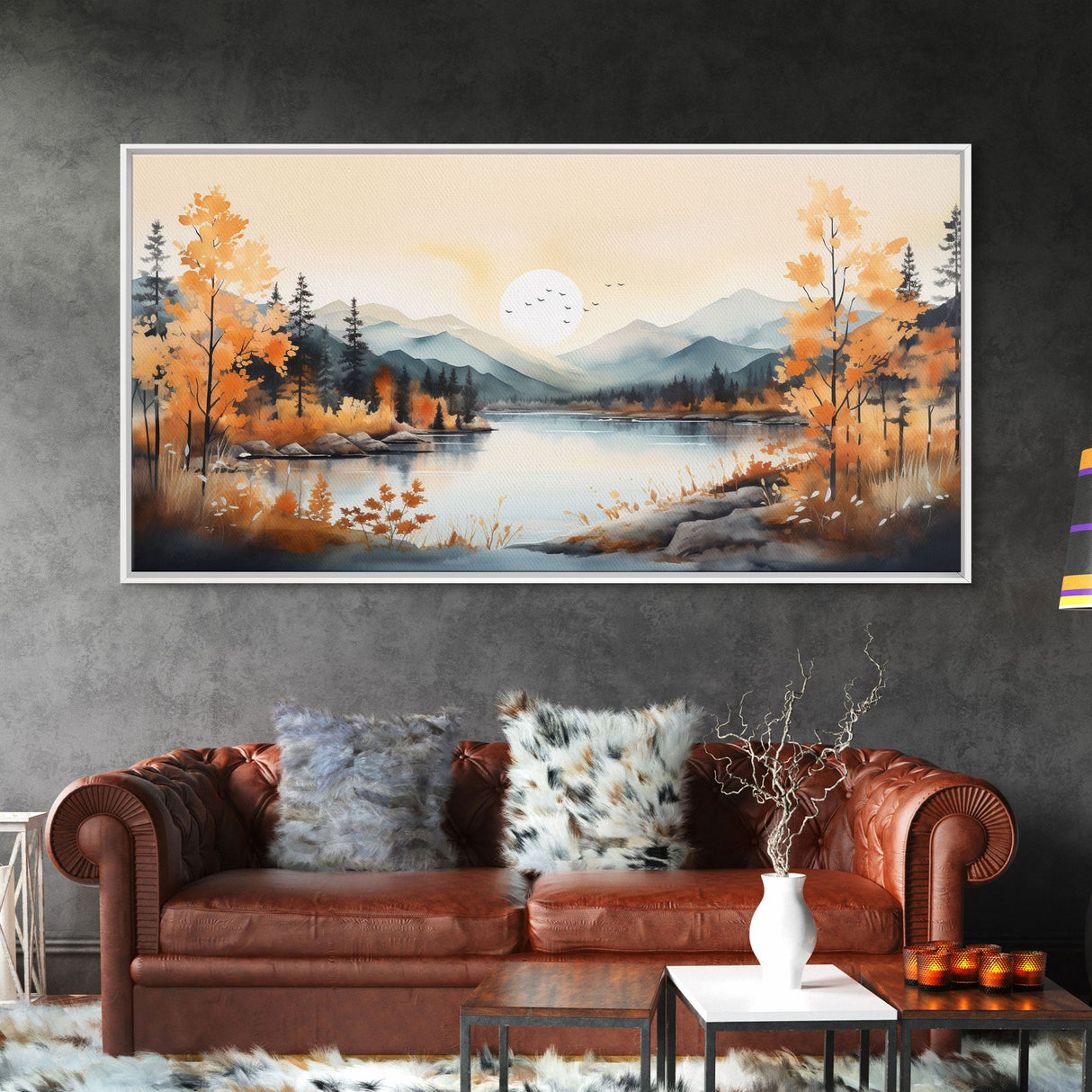 Nature Art, River Wall Art, Watercolor Wall Art, Canvas Print, Wall Hanging, Panoramic Art, Watercolor Botanical Art Print, Country Home Art