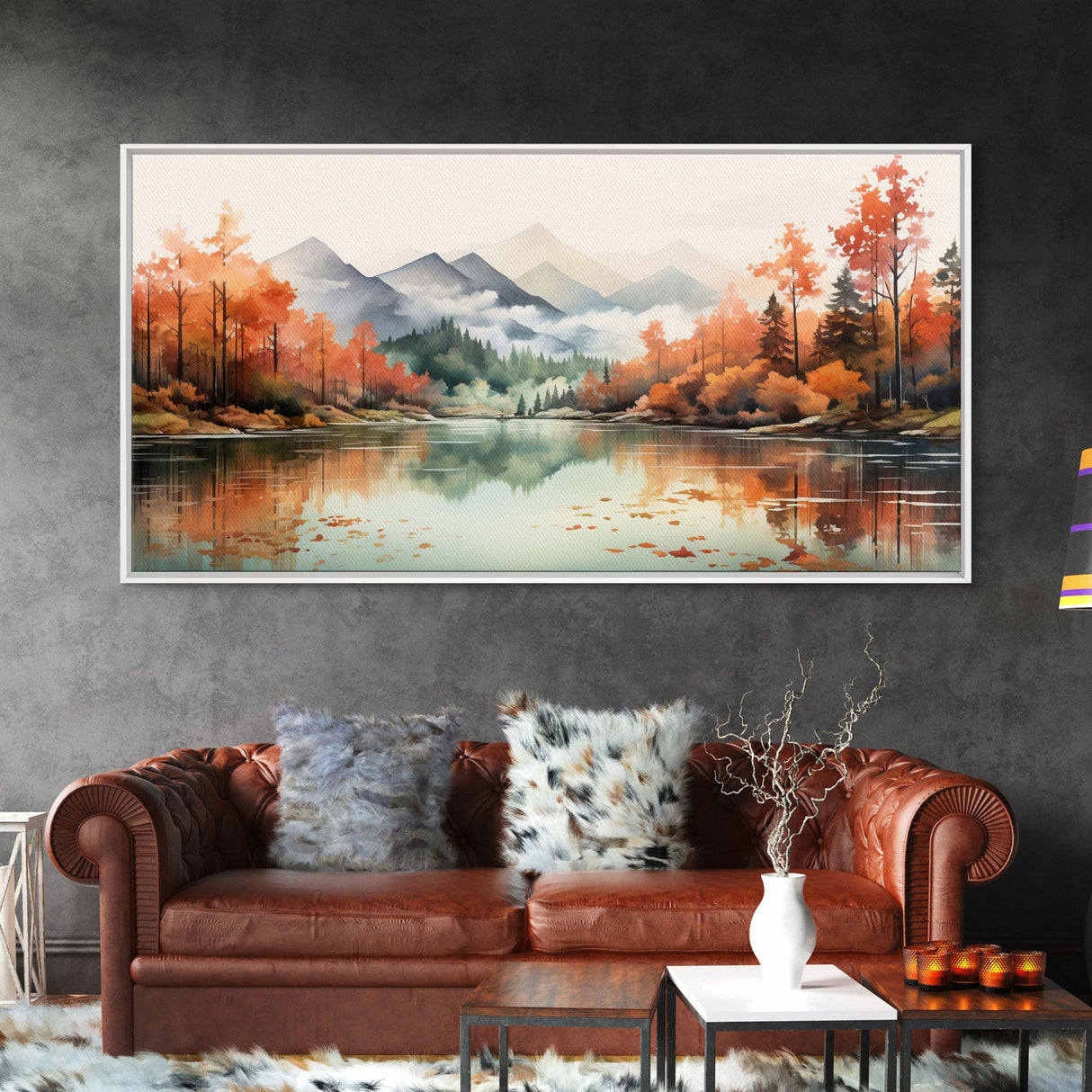 Watercolor Wall Art, Nature Art, River Wall Art, Fall Art, Canvas Print, Wall Hanging, Panoramic Art, Watercolor Nature Print, Wedding Gift