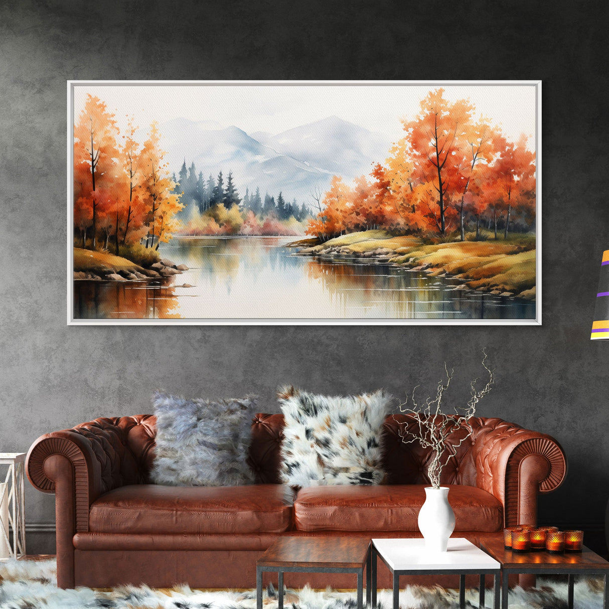 River Wall Art, Watercolor Wall Art, Nature Art, Fall Art, Canvas Print, Wall Hanging, Panoramic Art, Nature Painting, Appreciation Gift