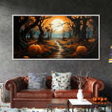 Halloween Wall Decor, Spooky Art Print, Pumpkin Decor, Canvas Print, Wall Hanging, Panoramic Art, Farmhouse Wall Art, Ranch House Decor