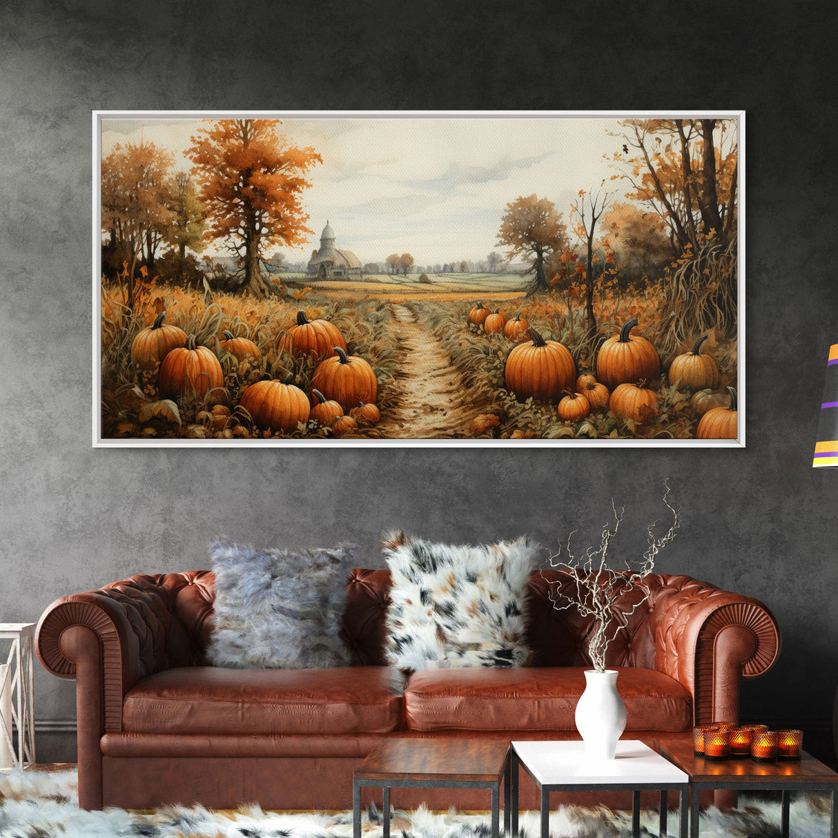 Pumpkin Decor, Nature Wall Art, Fall Wall Art, Canvas Print, Wall Hanging, Panoramic Art, Rustic Wall Art, Office Decor, Teacher Gift