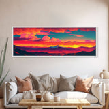 Panoramic Framed Canvas for Living Room, Bedroom - Synthwave Mountain Landscape Painting, Beautiful Landscape Art Print