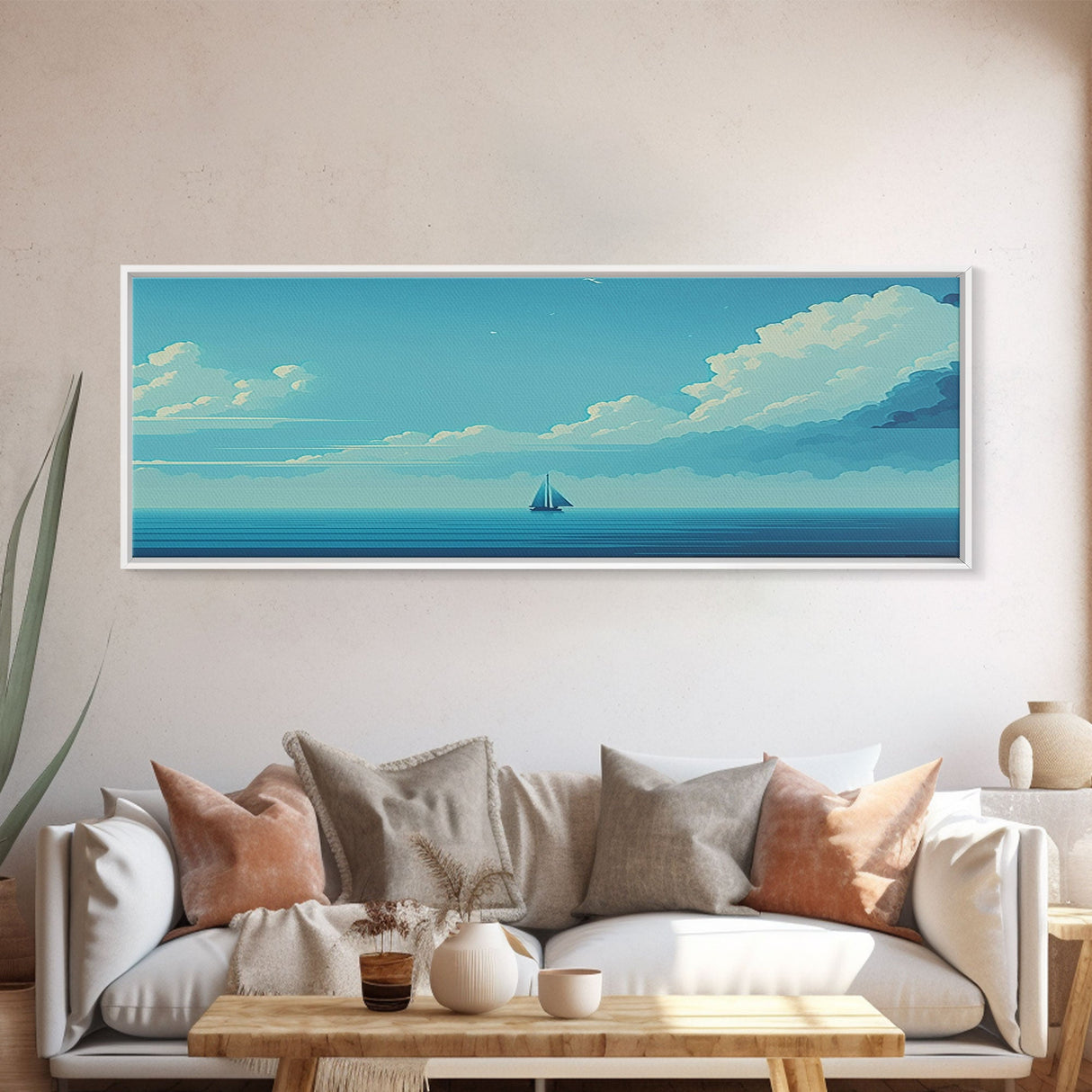 Just You, Me, and the Sea -  Nautical Art - Sail Boat on the Open Ocean - Framed Canvas Print - Panoramic Art - Ultra Wide Art