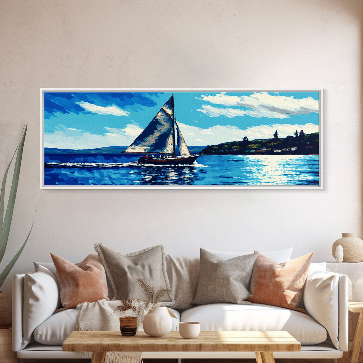 Come Sail Away - Panoramic Sail Boat Art - Framed Canvas Print - Oil Painting Reprint - Framed Art - Sailing On The Open Ocean