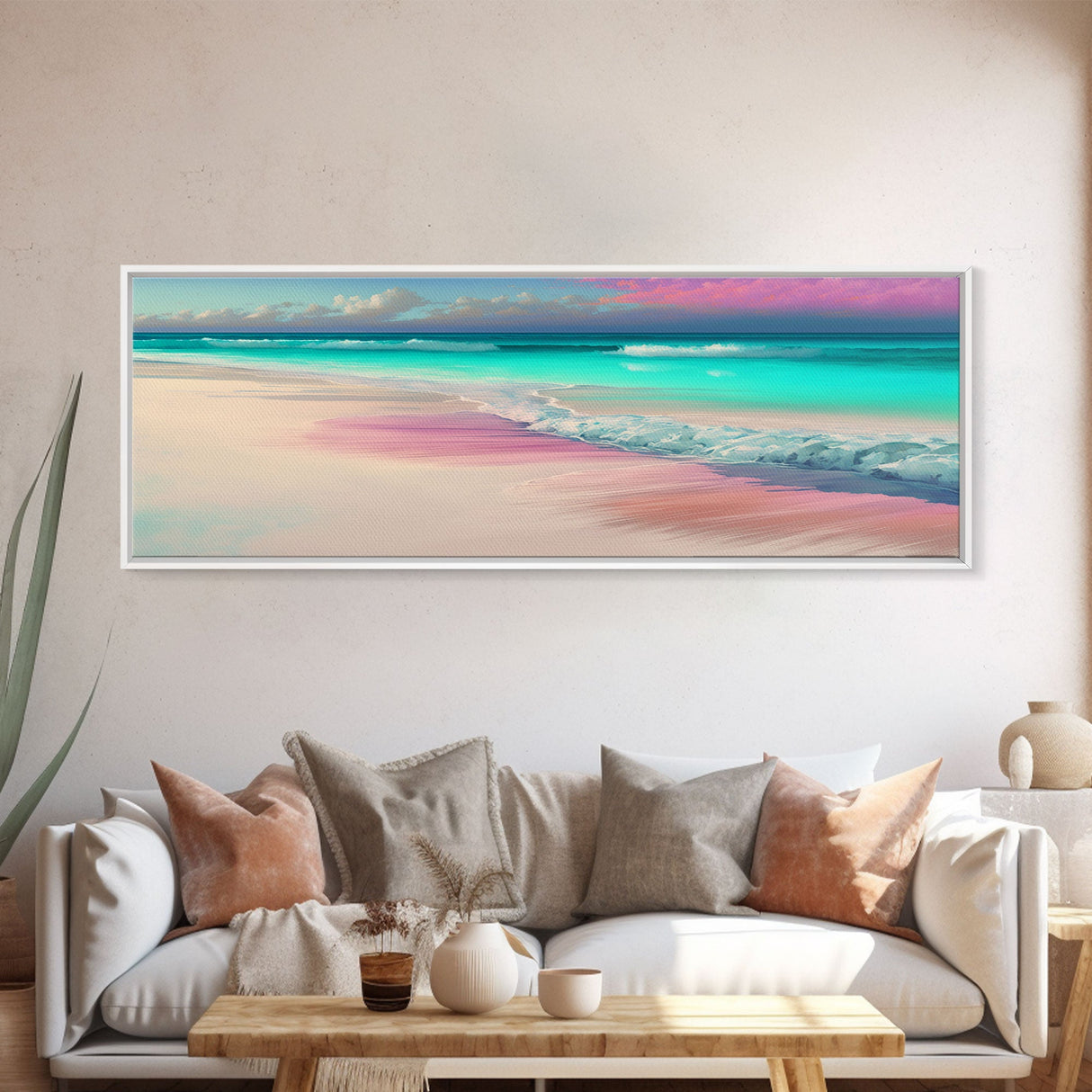 Panoramic Beach Sunset Framed Canvas Print - Perfect for Living Room, Bedroom, or Office Decor | Framed Wall Art, Blue Ocean and Sunset