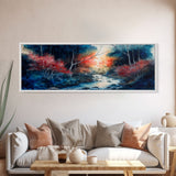 Panoramic Framed Canvas Print - Watercolor Forest and River Landscape, Perfect for Living Room, Bedroom, Home Office