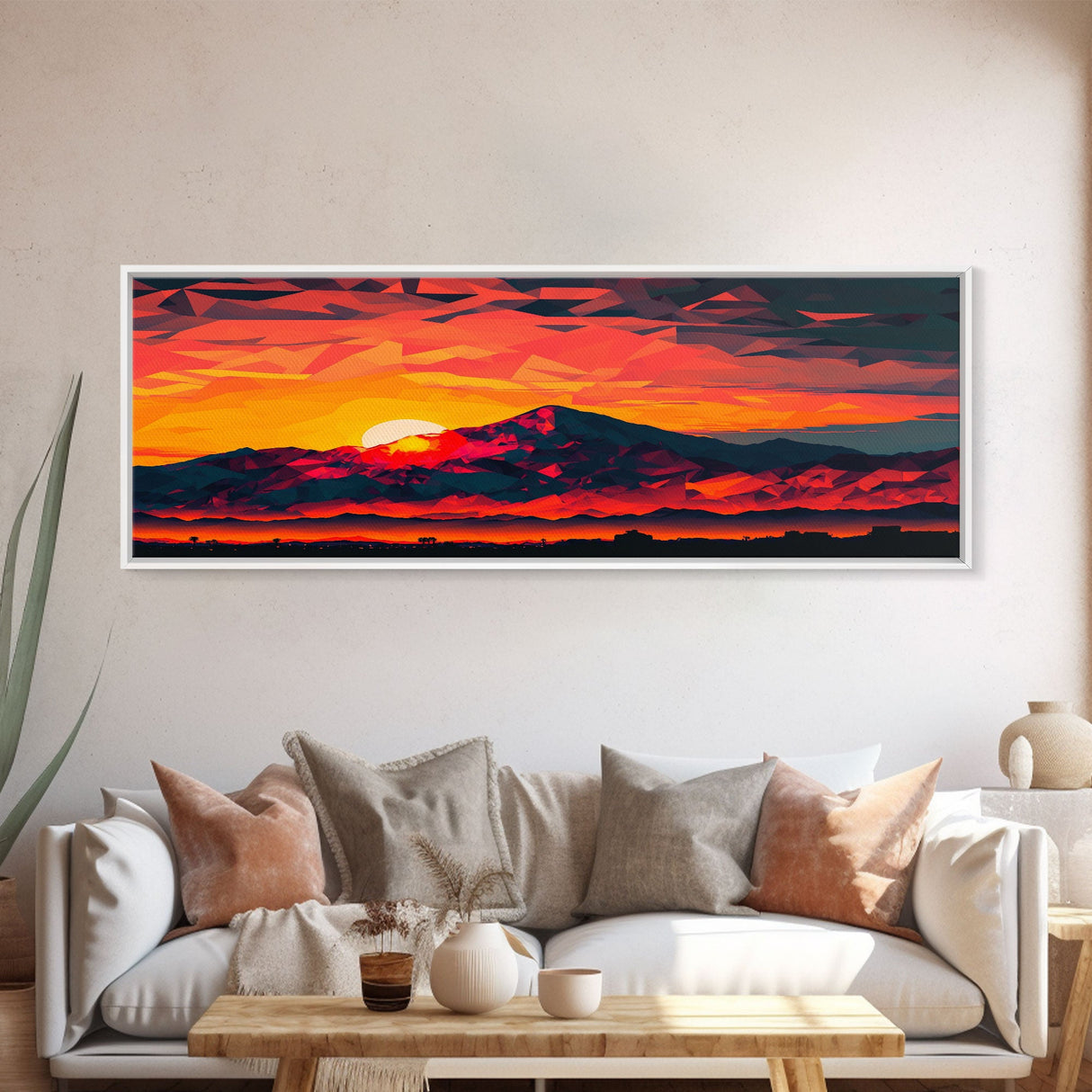 Stunning Panoramic Framed Watercolor Desert Mountain Landscape Canvas Print | Perfect For Living Room, Bedroom, Office