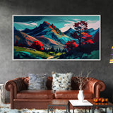 Watercolor Panoramic Landscape Canvas Print, Framed Canvas, Colorful Nature Art