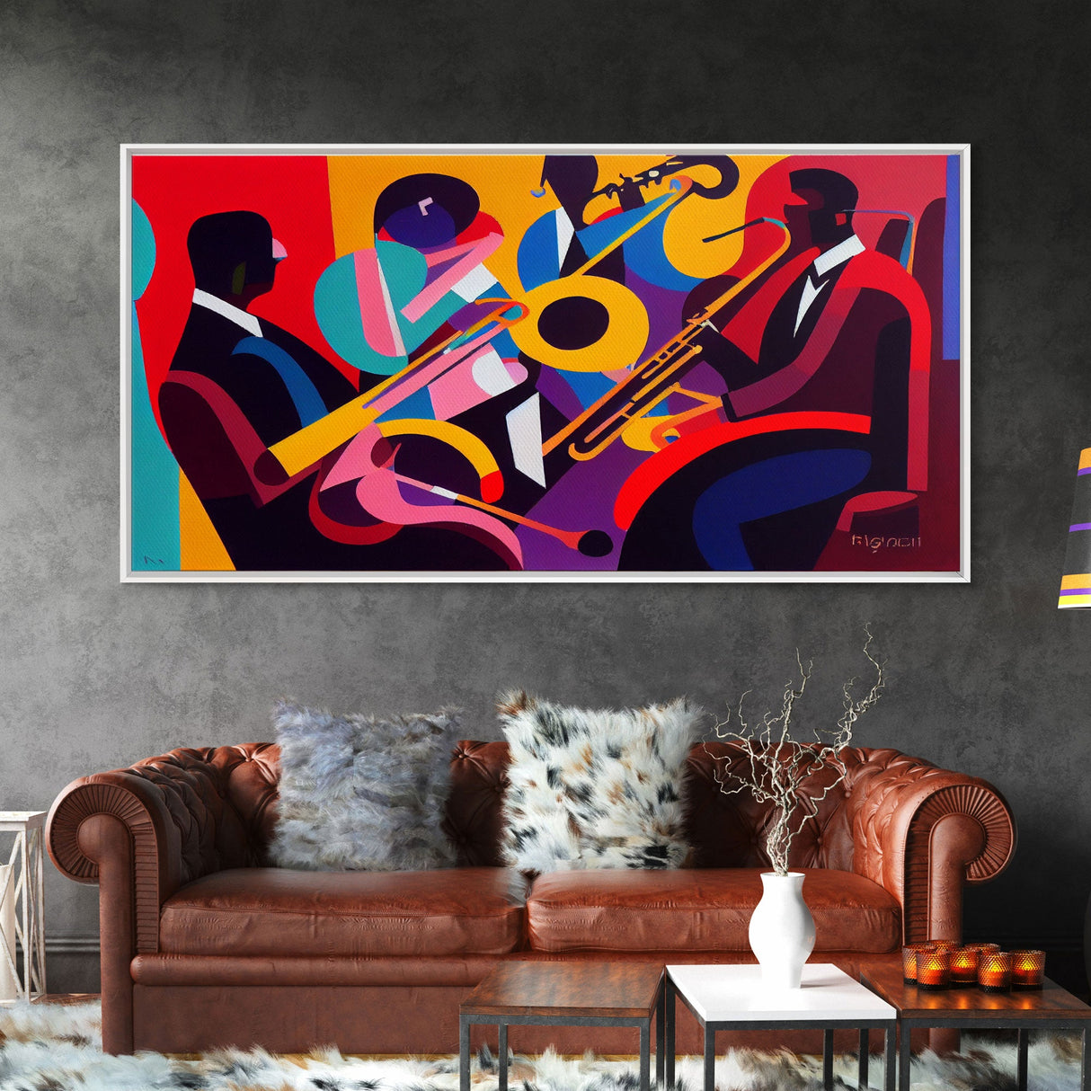 Music wall art, jazz oil painting print, framed canvas print, music gift, jazz club decor, extra large music art, abstract music