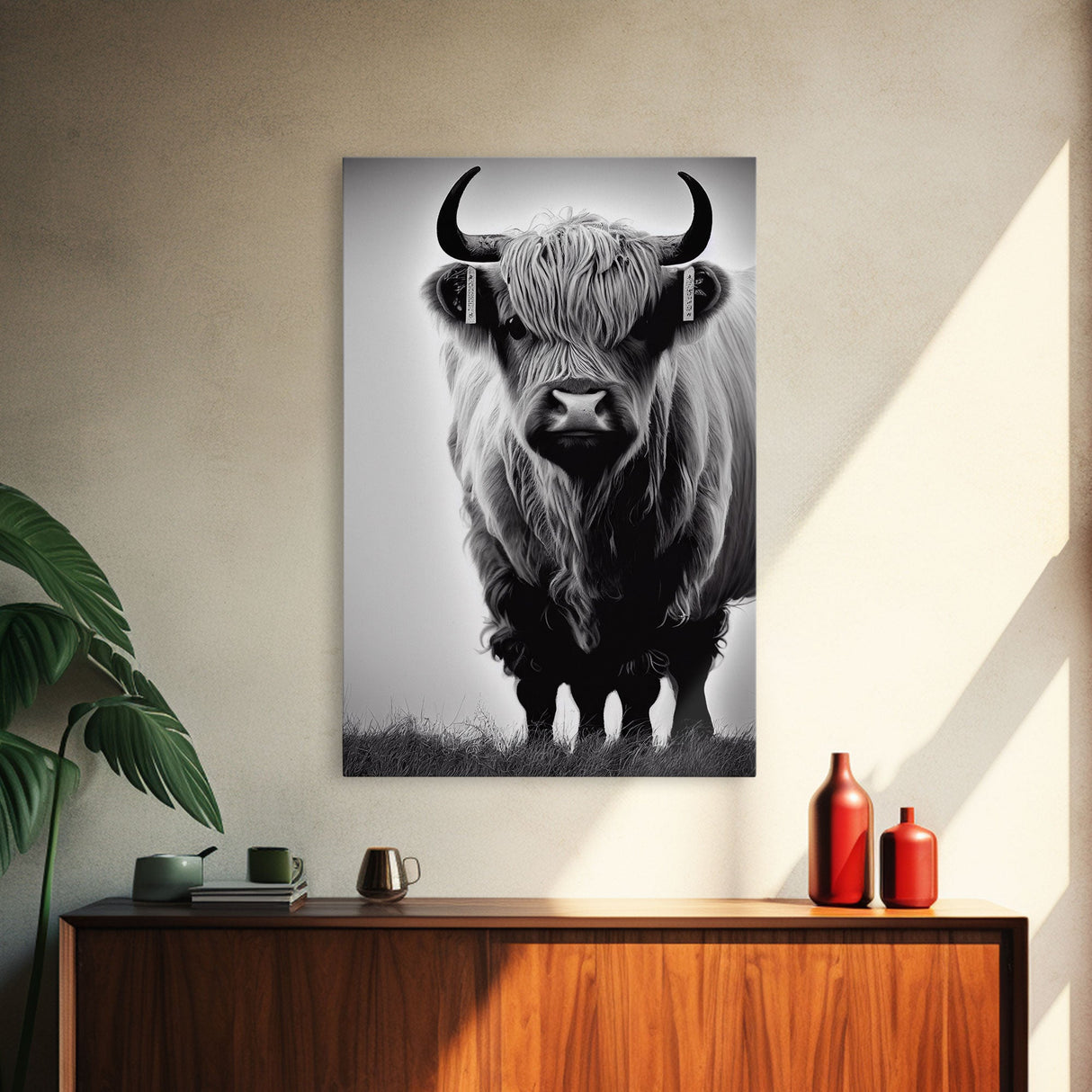 Highland Scottish Cow, Cattle Art, Framed Canvas Print, Farmhouse Decor, Western Cow Decor