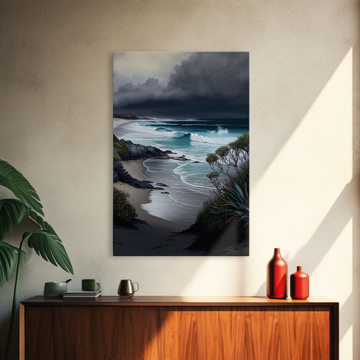 Tropical beach, beach art, framed canvas print, cool lake house wall art, beach house art