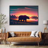 Grizzly bear at sunset, cool nature art, animal print, framed canvas print, wall decor for bedroom / guest room