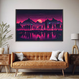 City Mountains Landscape Sea Ocean Moon Purple Wall Art Print, Wall Decor, Fine Art Print, Wall Poster