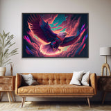 Birds of Prey art, bioluminescent Bald eagle, vaporwave art animal print, framed canvas print, framed canvas print, wall art with frame