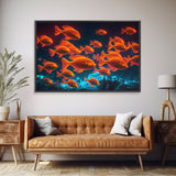 Gold fish art, Aquarium canvas print, framed ocean wall art, school of koi