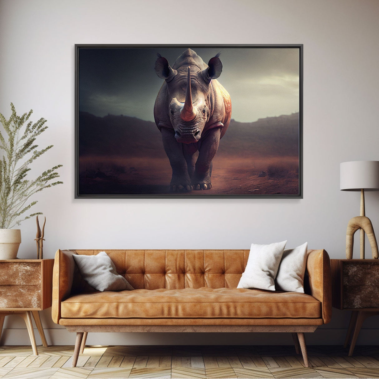 Rhinoceros Art, African animal print, framed canvas print, watercolor, safari art