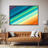 Mid Century Art Wide Framed Canvas Panoramic Art Retro Decor Modern Art Teal Orange Yellow Stripes Canvas Print Modern Wall Art