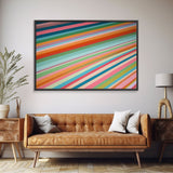 Mid Century Art Wide Framed Canvas Panoramic Art Retro Decor Modern Art Teal Orange Yellow Stripes Canvas Print Modern Wall Art