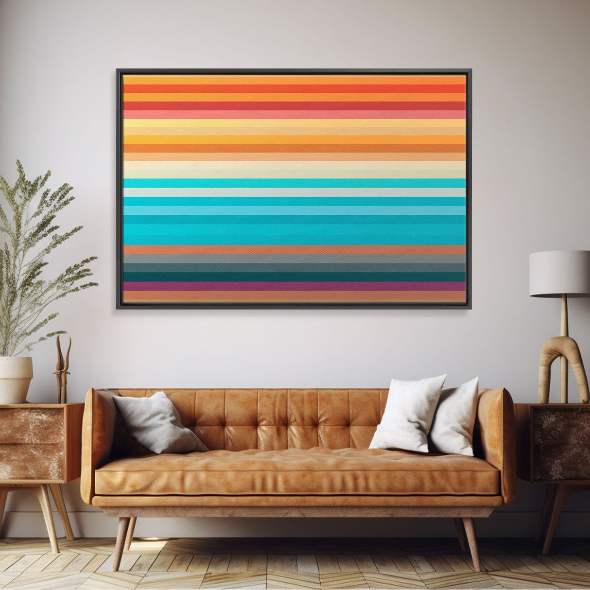 Mid Century Modern Art Large Wall Art MCM Horizontal Line Painting Canvas Print Geometric Large Abstract Art Modern Art Geometric Wall Art