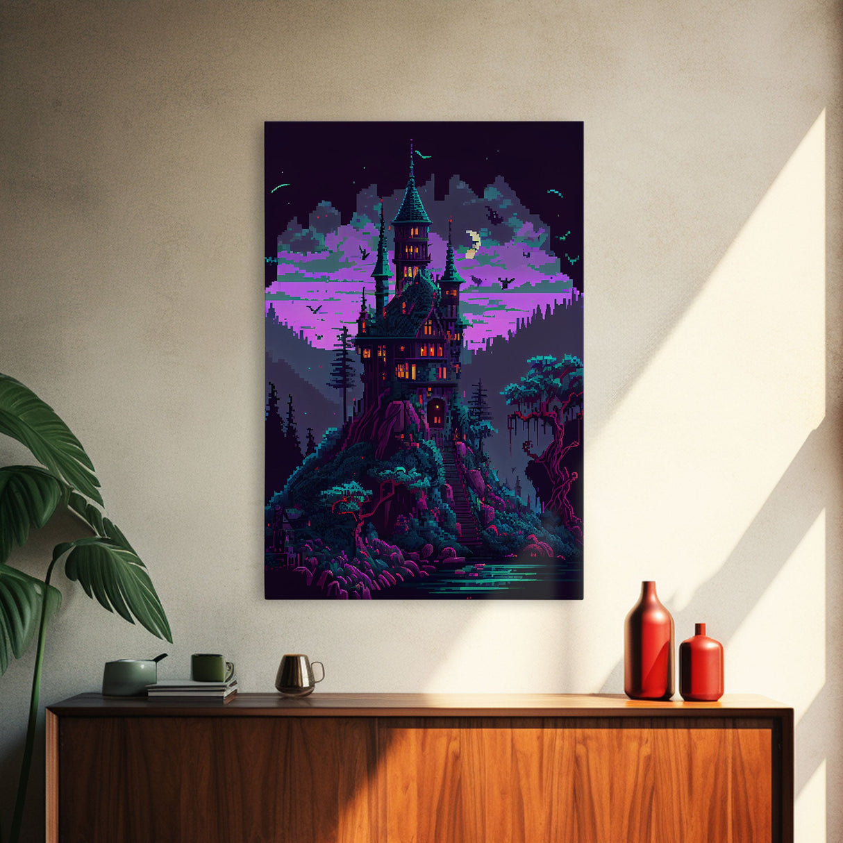 Transylvania Art, Cool Medieval castle 8 bit pixel art, fantasy art, framed canvas print, Cool castle art