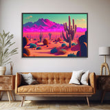 Vaporwave Aesthetic Cactus Art, Retro Desert Abstract, framed canvas print, Arizona art