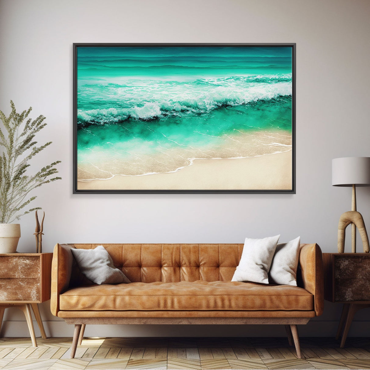 Canvas Print, Painting of Emerald Green Waves, Framed Canvas Art, whimsical ocean art, framed wall art