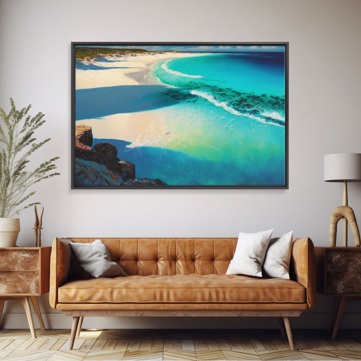 Bird's Eye View Of a Tropical Beach, Framed Canvas Print, Lake House Art, Modern Farmhouse Decor