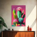 Cactus Art, Pop Art Style, Framed Canvas Print, Pueblo Style Midwest Decor, Western Art, Primitive Style Wall Art