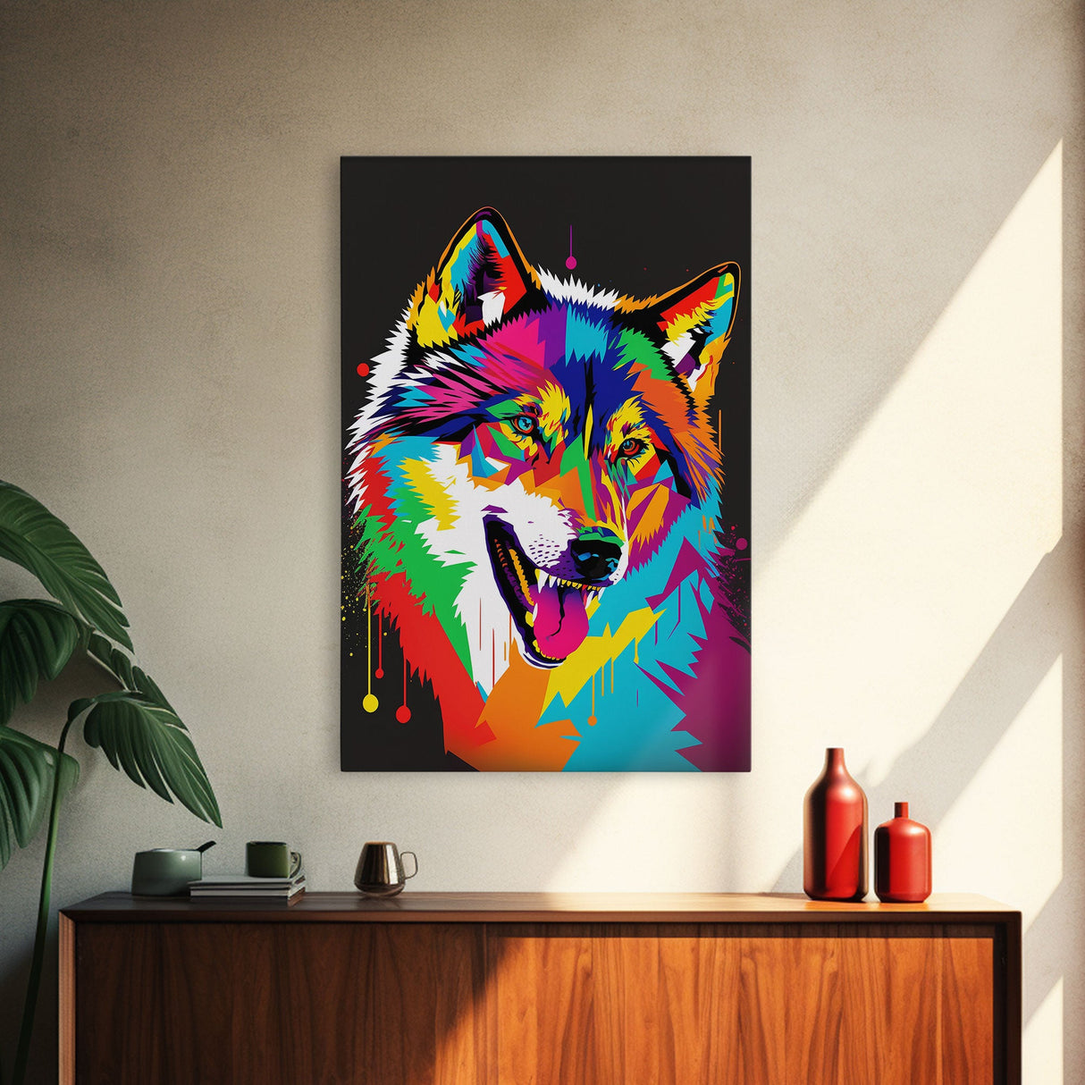 He's kinda cute when he's mad! Wolf art, Framed Canvas Print, Unique Pop Art Style Animal Print