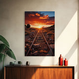 Abandoned Train Tracks Somewhere In The Arizona Desert, Framed Canvas Print, Western Decor