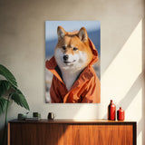 Shiba Inu Wall Print, Dog Wall Art, Animal Art, Orange Jacket, Funny Wall Art, Framed Wall Art, Framed Canvas, Wall Print, Wall Canvas