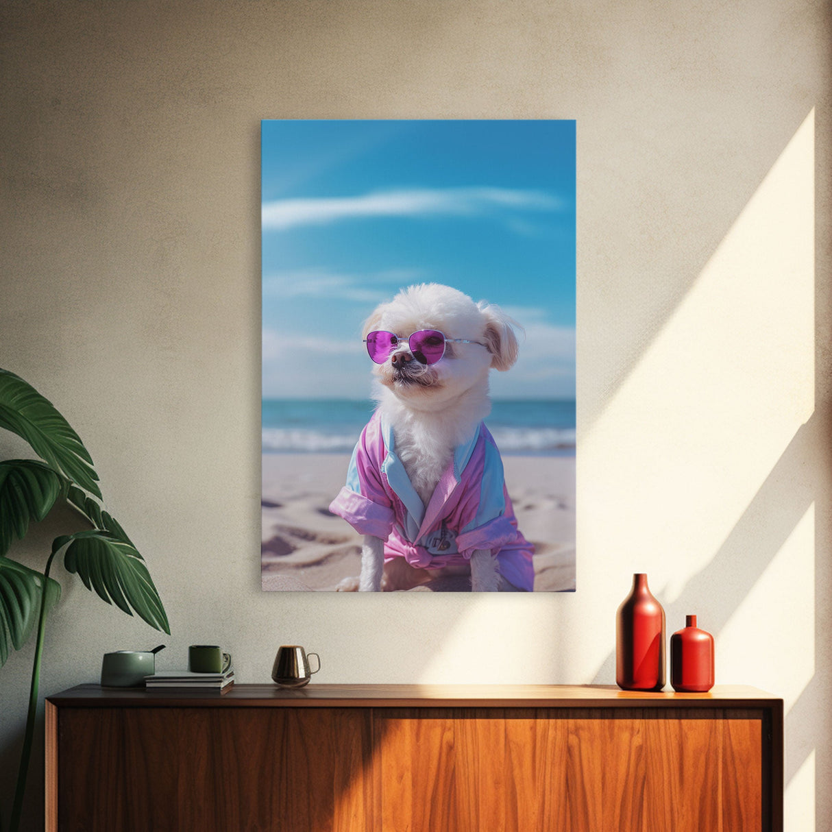 CShih Tzu In Beach Sunglasses Wall Print, Dog Décor, Dog Print, Dog Portrait, Framed Wall Art, Framed Canvas, Wall Print, Wall Canvas