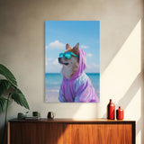 Corgi In Purple Hoodie Sunglasses Wall Print, Beach Art, Dog Print, Dog Portrait, Framed Wall Art, Framed Canvas, Wall Print, Wall Canvas