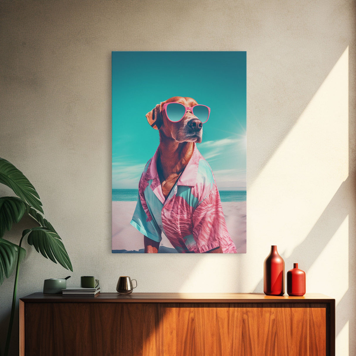 Chihuahua In Pink Shirt Sunglasses Wall Print, Beach Art, Dog Print, Dog Portrait, Framed Wall Art, Framed Canvas, Wall Print, Wall Canvas