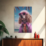 Poodle In Pink Shirt Sunglasses Wall Print, Beach Art, Dog Print, Dog Portrait, Framed Wall Art, Framed Canvas, Wall Print, Wall Canvas