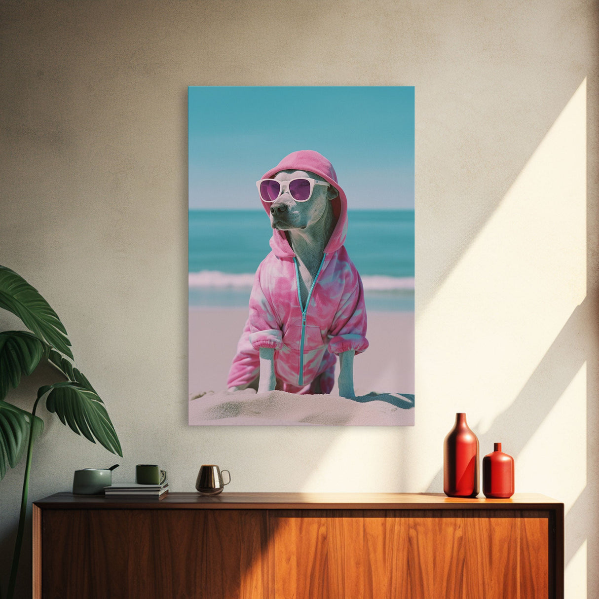 Labrador In Pink Hoodie Sunglasses Wall Print, Beach Art, Dog Print, Dog Portrait, Framed Wall Art, Framed Canvas, Wall Print, Wall Canvas