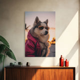 Siberian Husky In Pink Jacket Sunglasses Wall Print, Beach, Dog Print, Dog Portrait, Framed Wall Art, Framed Canvas, Wall Print, Wall Canvas