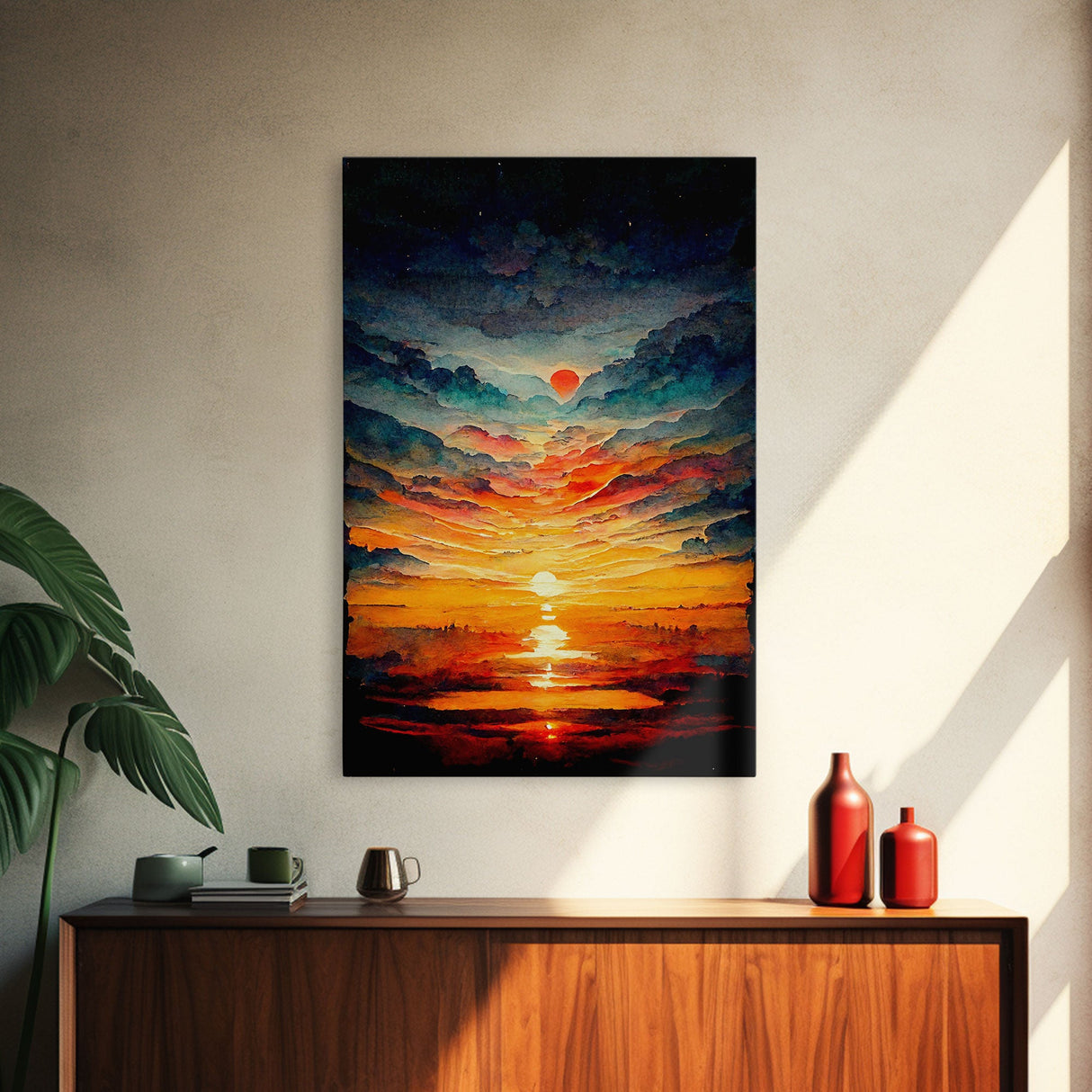 Abstract sunset and clouds canvas print, beautiful oil painting print, nature and landscape wall art, ready to hang