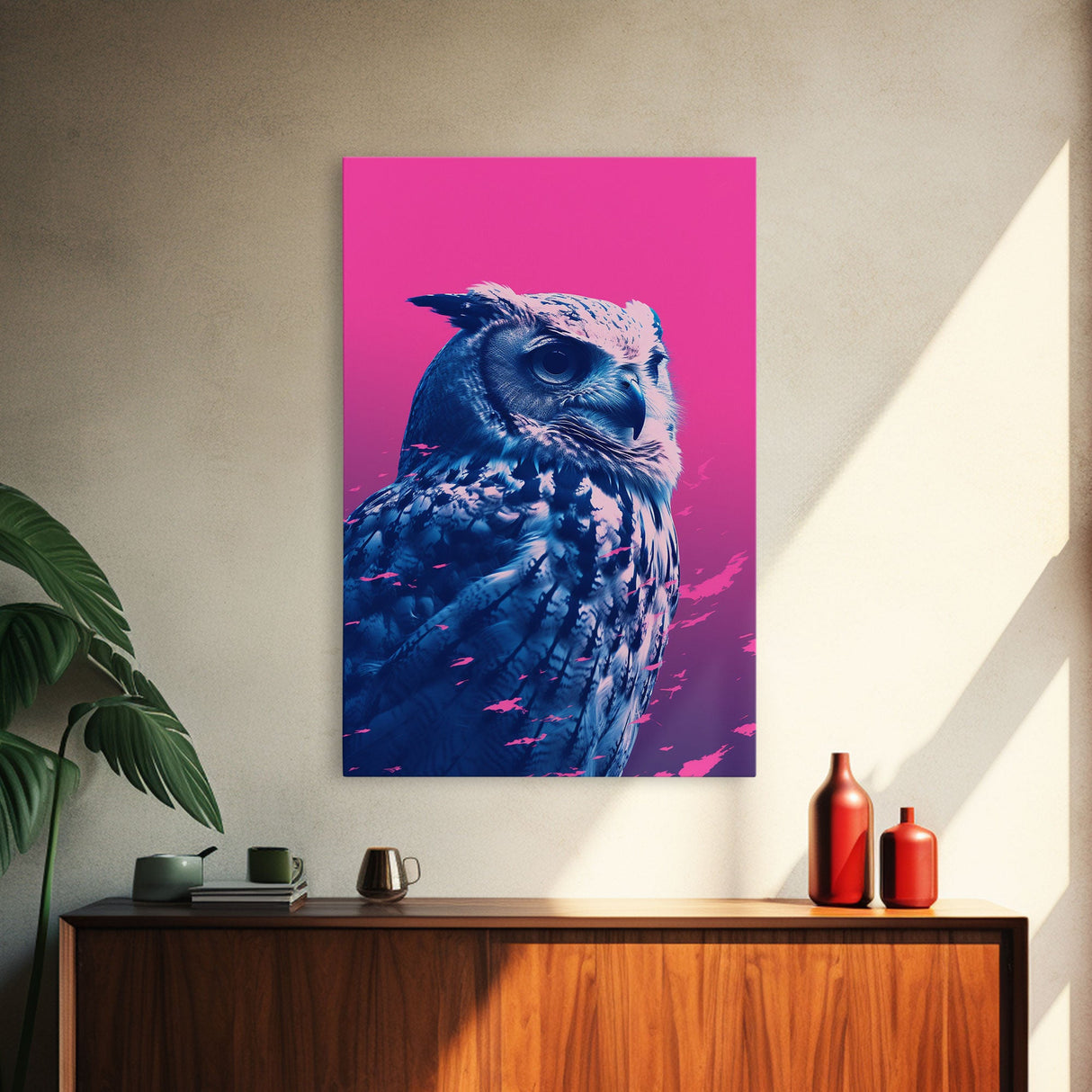 Owl Wall Print, Animal Art Print, Animal Portrait, Pink Art, Wildlife Art, Bird Art, Framed Wall Art, Framed Canvas, Wall Print, Wall Canvas