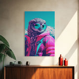 Owl In Pink Jacket Sunglasses Wall Print, Animal Art Print, Bird Wall Art, Framed Wall Art, Framed Canvas, Wall Print, Wall Canvas