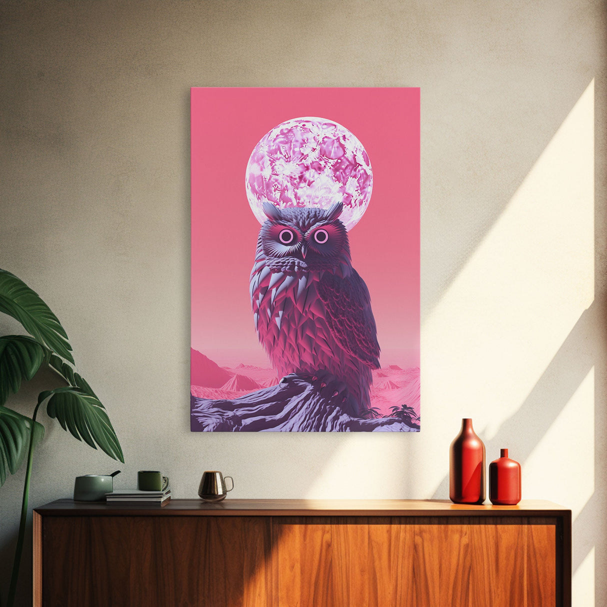 Owl Wall Print, Animal Art Print, Abstract Bird Wall Art, Animal Portrait, Pink Art, Framed Wall Art, Framed Canvas, Wall Print, Wall Canvas