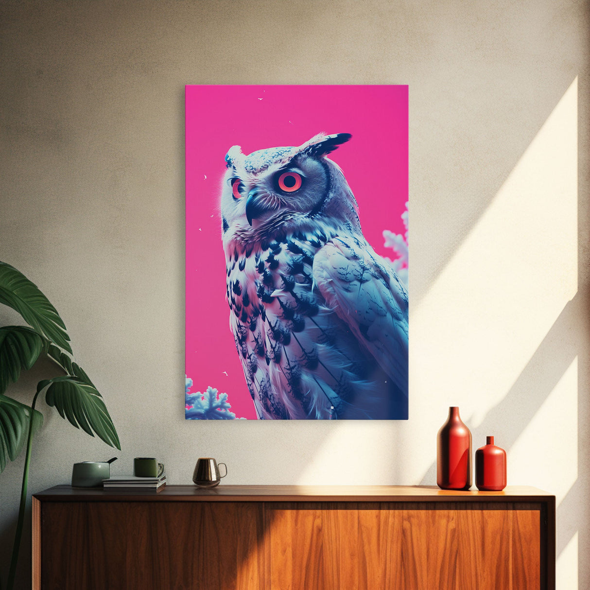 Bird Art, Owl Wall Print, Animal Art Print, Abstract Art, Animal Portrait, Pink Art, Framed Wall Art, Framed Canvas, Wall Print, Wall Canvas