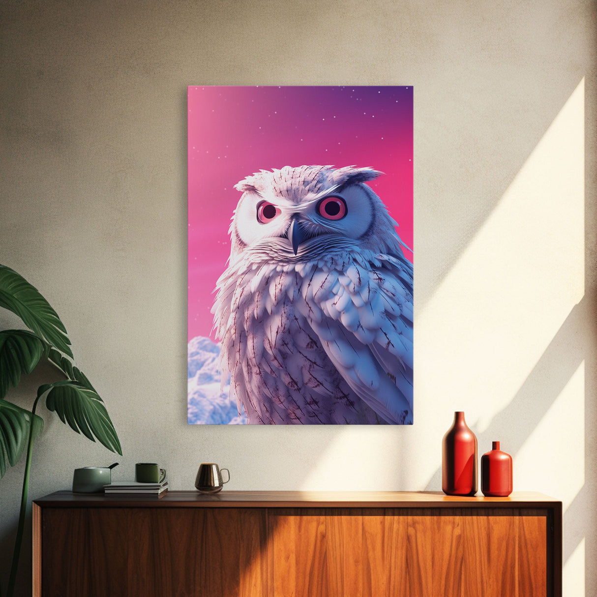 Owl Wall Print, Animal Art Print, Wildlife Bird Art, Animal Portrait, Pink Art, Framed Wall Art, Framed Canvas, Wall Print, Wall Canvas